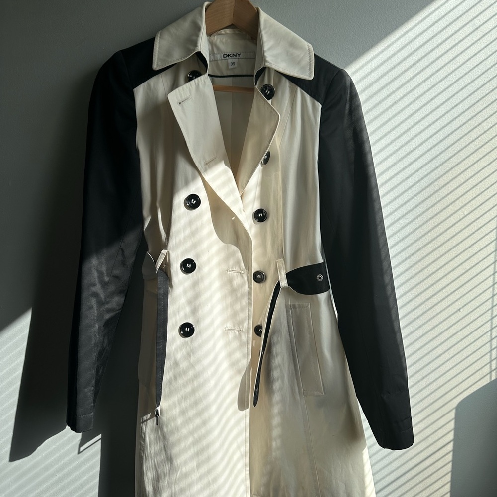 DKNY Two-Tone Black and Cream Trench Coat